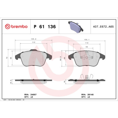 Kit pastiglie freno, Freno a disco BREMBO P 61 136