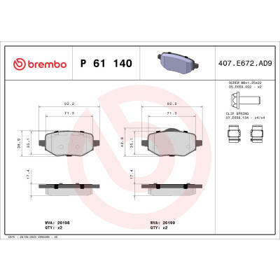 Kit pastiglie freno, Freno a disco BREMBO P 61 140