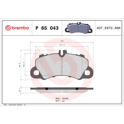 Kit pastiglie freno, Freno a disco BREMBO P 65 043