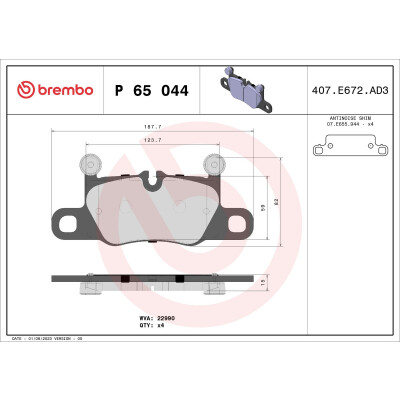 Kit pastiglie freno, Freno a disco BREMBO P 65 044