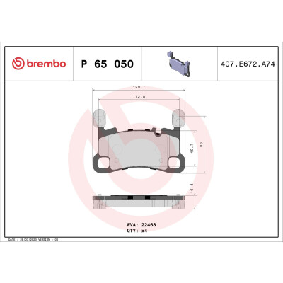 Kit pastiglie freno, Freno a disco BREMBO P 65 050