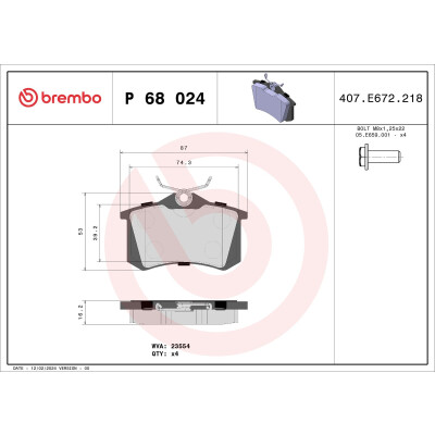 Kit pastiglie freno, Freno a disco BREMBO P 68 024X