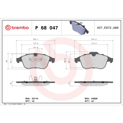 Kit pastiglie freno, Freno a disco BREMBO P 68 047X