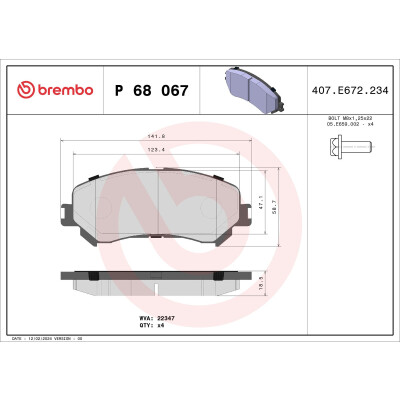 Kit pastiglie freno, Freno a disco BREMBO P 68 067X