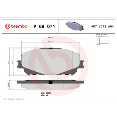 Kit pastiglie freno, Freno a disco BREMBO P 68 071X