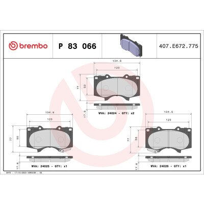 Kit pastiglie freno, Freno a disco BREMBO P 83 066X