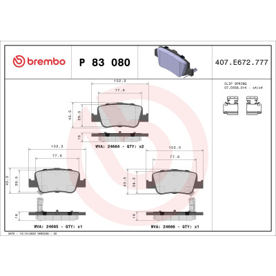 Kit pastiglie freno, Freno a disco BREMBO P 83 080X