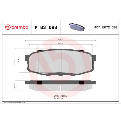 Kit pastiglie freno, Freno a disco BREMBO P 83 098X