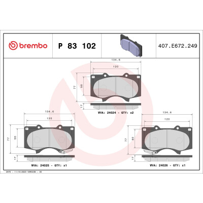 Kit pastiglie freno, Freno a disco BREMBO P 83 102X