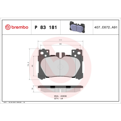 Kit pastiglie freno, Freno a disco BREMBO P 83 181