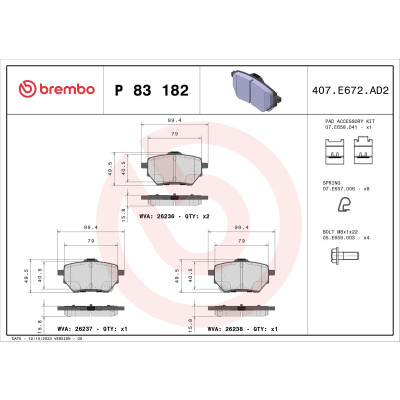 Kit pastiglie freno, Freno a disco BREMBO P 83 182