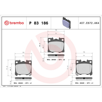 Kit pastiglie freno, Freno a disco BREMBO P 83 186
