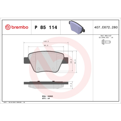 Kit pastiglie freno, Freno a disco BREMBO P 85 114X