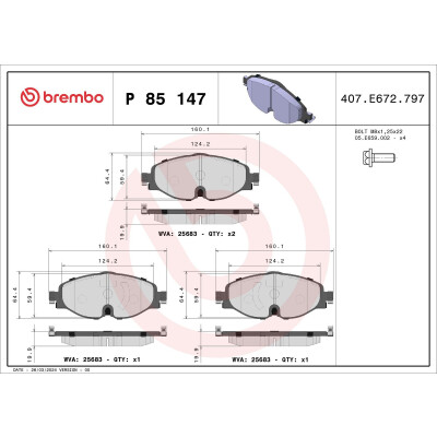 Kit pastiglie freno, Freno a disco BREMBO P 85 147X