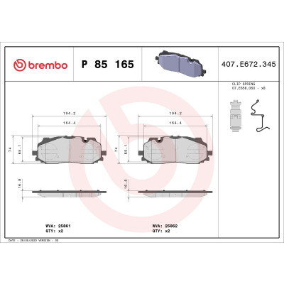 Kit pastiglie freno, Freno a disco BREMBO P 85 165X