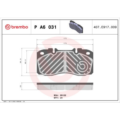Kit pastiglie freno, Freno a disco BREMBO P A6 031