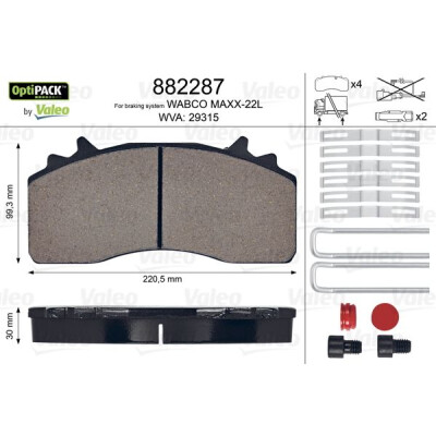 Kit pastiglie freno, Freno a disco VALEO 882287
