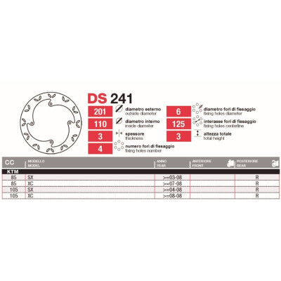 Dischi freno posteriori Ktm 85-105 Sx-Xc - DS241