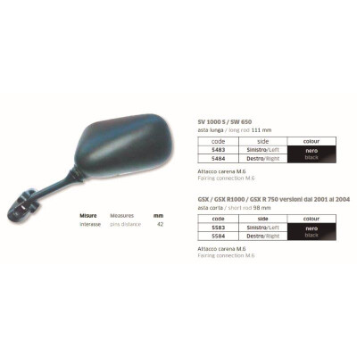 SPECCHIETTO GSX GSX R1000 GSX R 750 2001 A 2004 SINISTRO