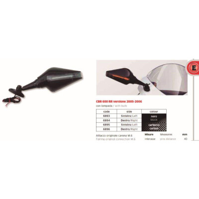 SPECCHIETTO RETROVISORE DESTRO CBR 600RR 05 08 NERO C INTERNO