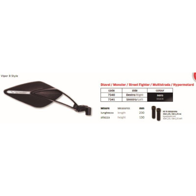 SPECCHIETTO RETROVISORE SINISTRO NERO VIPER N.8STYLE (230mm)