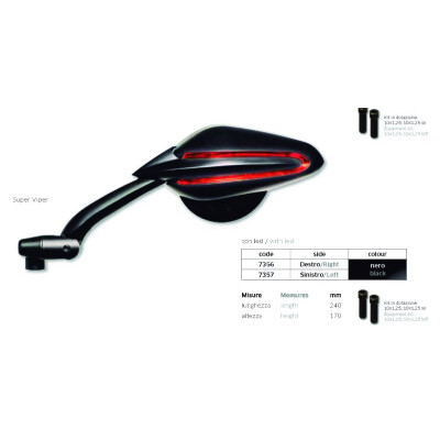 SPECCHIETTO SUPER VIPER NERO CON INDICATORE DESTRO