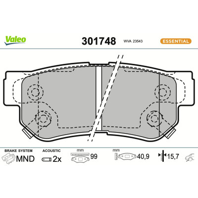 Kit pastiglie freno, Freno a disco VALEO 301748