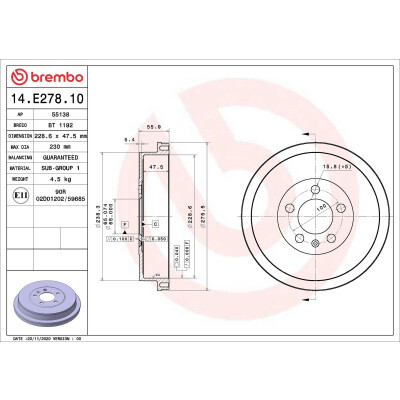 Tamburo freno 14E27810 BREMBO