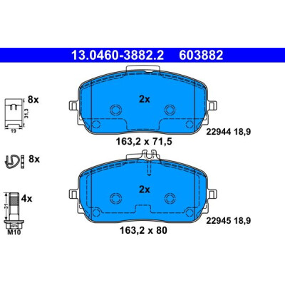 Kit pastiglie freno, Freno a disco 13046038822 ATE