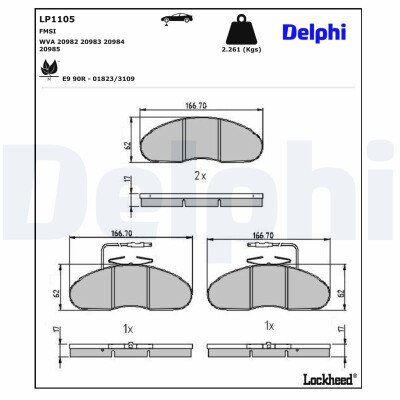 Kit pastiglie freno, Freno a disco LP1105 DELPHI