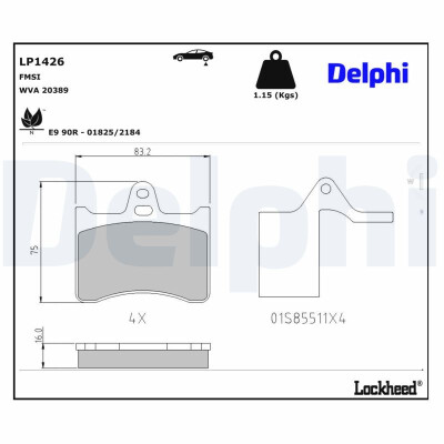Kit pastiglie freno, Freno a disco LP1426 DELPHI