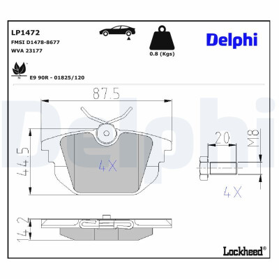 Kit pastiglie freno, Freno a disco LP1472 DELPHI