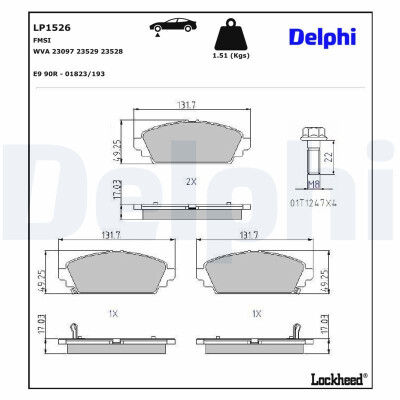 Kit pastiglie freno, Freno a disco LP1526 DELPHI