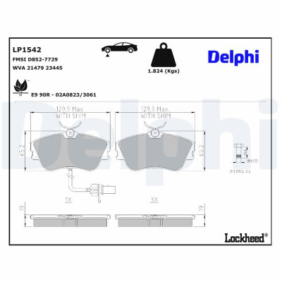 Kit pastiglie freno, Freno a disco LP1542 DELPHI