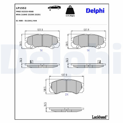 Kit pastiglie freno, Freno a disco LP1552 DELPHI