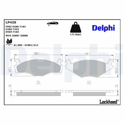 Kit pastiglie freno, Freno a disco LP420 DELPHI