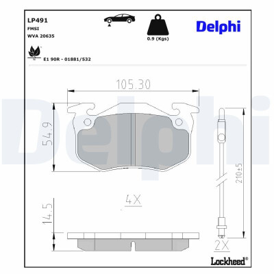 Kit pastiglie freno, Freno a disco LP491 DELPHI