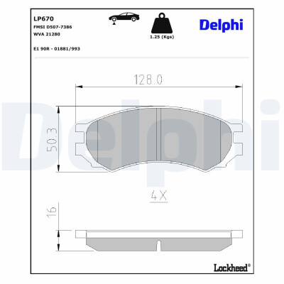 Kit pastiglie freno, Freno a disco LP670 DELPHI