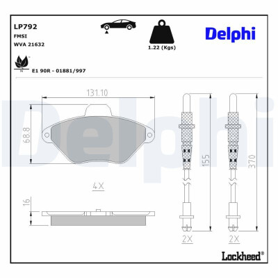 Kit pastiglie freno, Freno a disco LP792 DELPHI