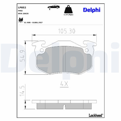 Kit pastiglie freno, Freno a disco LP852 DELPHI