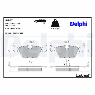 Kit pastiglie freno, Freno a disco LP907 DELPHI