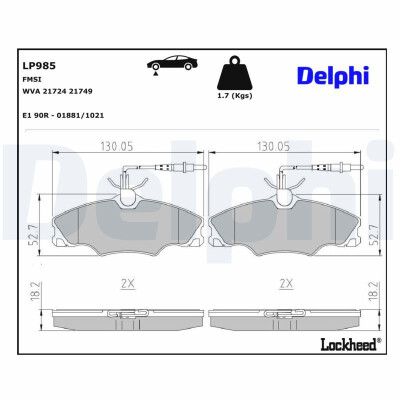 Kit pastiglie freno, Freno a disco LP985 DELPHI